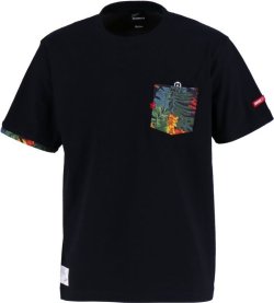 画像1: GRANDE F.P.アロハ柄ポケット付コットンTシャツ　ブラック