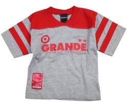 画像1: GRANDE.F.P　"Lasali″２トーンライン入りVネックシャツ.キッズサイズ　グレーｘレッド