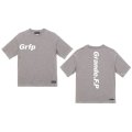 Grfp.プリント.ルーズフィット半袖Tシャツ　ヘザーグレーｘホワイト