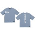 Grfp.プリント.ルーズフィット半袖Tシャツ　アシッドブルーｘホワイト