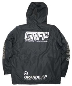 画像2: 【BIGサイズ対応】GRFP.パネルプリント.フーデッド.ウォーマーハーフジャケット　　　ブラックｘガンメタル