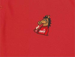 画像3: 【完全予約販売】【ジュニア〜BIGサイズ対応商品】ｘ豊田歩コラボ.「コーヒーブレイク暴れ馬くん」サポートドライメッシュ半袖ポロシャツ　レッド