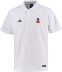 画像1: 【先行予約販売：お届け日指定不可.2025年9月上旬〜9月中旬.　お届け商品】 【ジュニア〜BIGサイズ対応商品】ｘ豊田歩コラボ.「コーヒーブレイク暴れ馬くん」サポートドライメッシュ半袖ポロシャツ　ホワイト