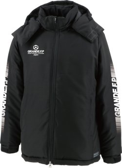 画像1: 【BIGサイズ対応】GRANDE.F.P.ハイパーロゴフーデッドウォーマーハーフジャケット　ブラックｘホワイト