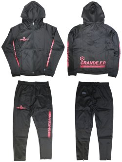 画像4: 【ジュニアサイズ対応】GRANDE.F.P.ハイパーロゴフーデッドジャージジャケット　ブラックｘレッド