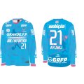 【完全予約販売：2026年9月下旬発売〜お届け商品】 【ジュニア〜BIGサイズ対応商品】 サガン鳥栖.豊田歩選手ｘGRANDE.F.Pコラボ.AYUMU・NO.21.昇華転写サポートプラシャツ.長袖　アクアブルー