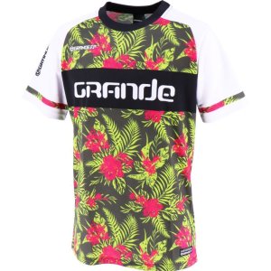 画像: GRANDE.F.P　ハイビスカス柄.プラクティスシャツ　ホワイトｘピンク