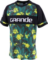 画像: 【ジュニア】GRANDE.F.P　ハイビスカス柄プラクティスシャツ.　ブラックｘグリーン