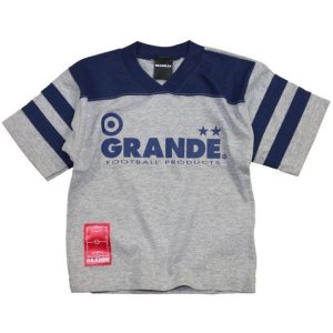 画像: GRANDE.F.P　"Lasali″２トーンライン入りVネックシャツ.キッズサイズ　グレーｘネイビー