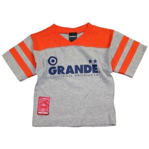 画像: GRANDE.F.P　"Lasali″２トーンライン入りVネックシャツ.キッズサイズ　グレーｘオレンジ