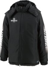 画像: 【ジュニアサイズ対応】GRANDE.F.P.ハイパーロゴフーデッドウォーマーハーフジャケット　ブラックｘホワイト