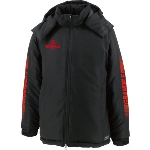 画像: 【ジュニアサイズ対応】GRANDE.F.P.ハイパーロゴフーデッドウォーマーハーフジャケット　ブラックｘレッド