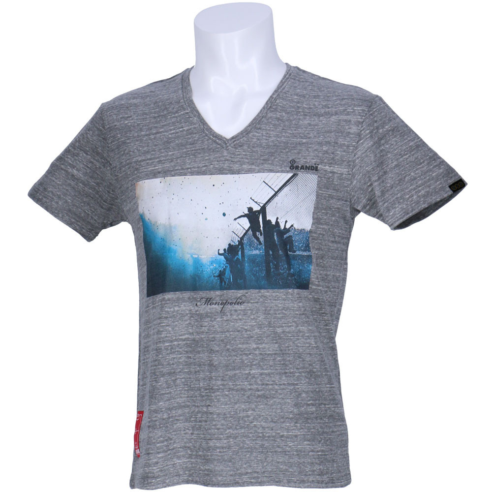 画像1: GRANDE.F.P　“Monopolio” フォトプリント.半袖Vネックシャツ　ヘザーグレー