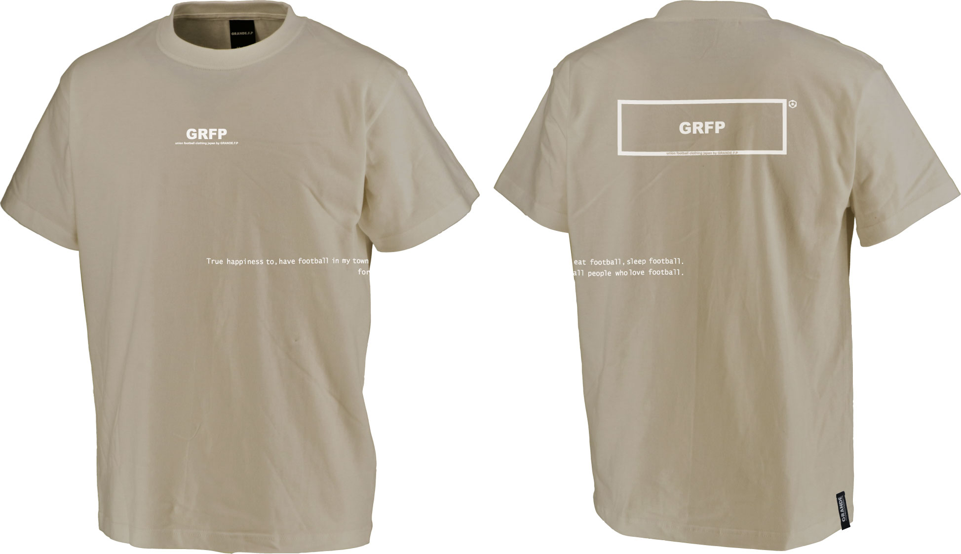 画像1: グランデ.エフ.ピー.GRFPロゴプリント半袖Tシャツ　サンドカーキｘホワイト