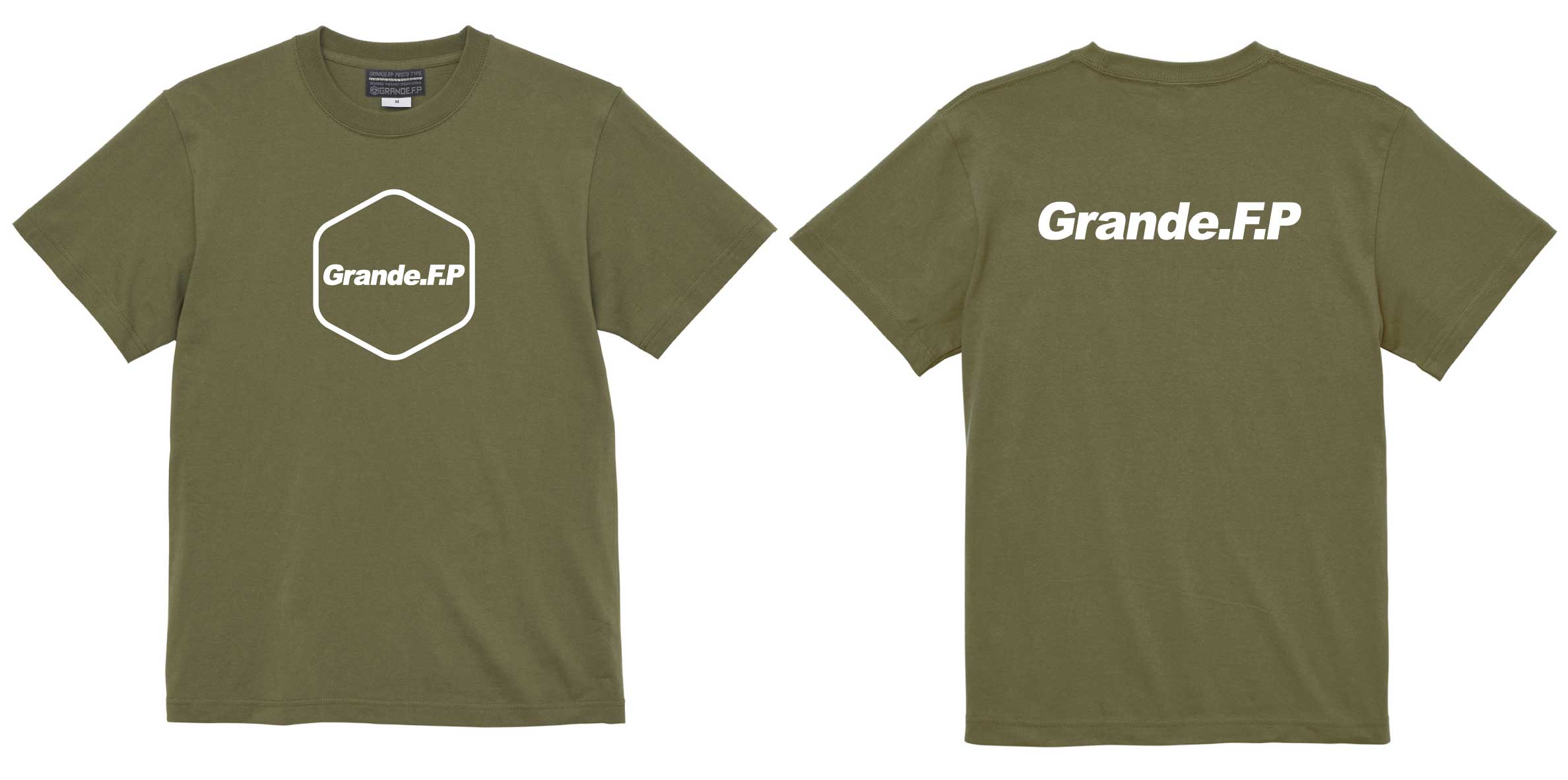 画像1: 【BIGサイズ対応商品】 Grande.F.P.ヘキサゴンプリント半袖Tシャツ　ライトオリーブｘホワイト
