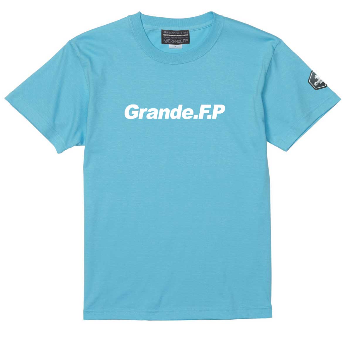 画像1: 【BIGサイズ対応商品】 Grande.F.Pスタンダード.ロゴプリント半袖Tシャツ　アクアブルーｘホワイト