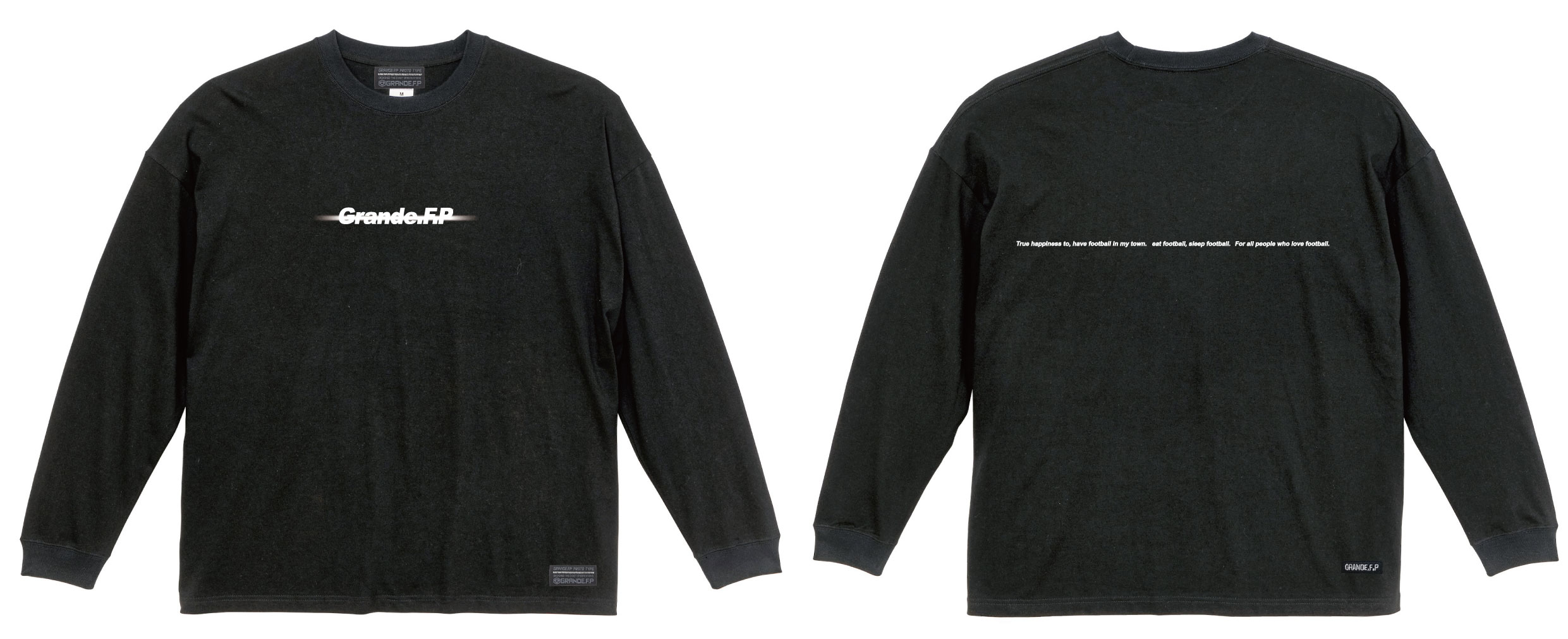 画像1: Grande.F.Pブラッシングロゴ.ルーズフィット長袖Tシャツ　ブラックｘホワイト