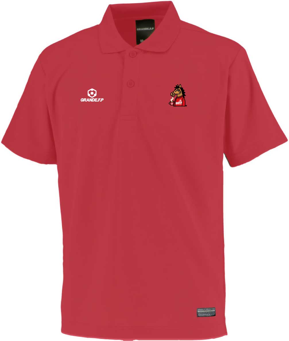 画像1: 【完全予約販売】【ジュニア〜BIGサイズ対応商品】ｘ豊田歩コラボ.「コーヒーブレイク暴れ馬くん」サポートドライメッシュ半袖ポロシャツ　レッド