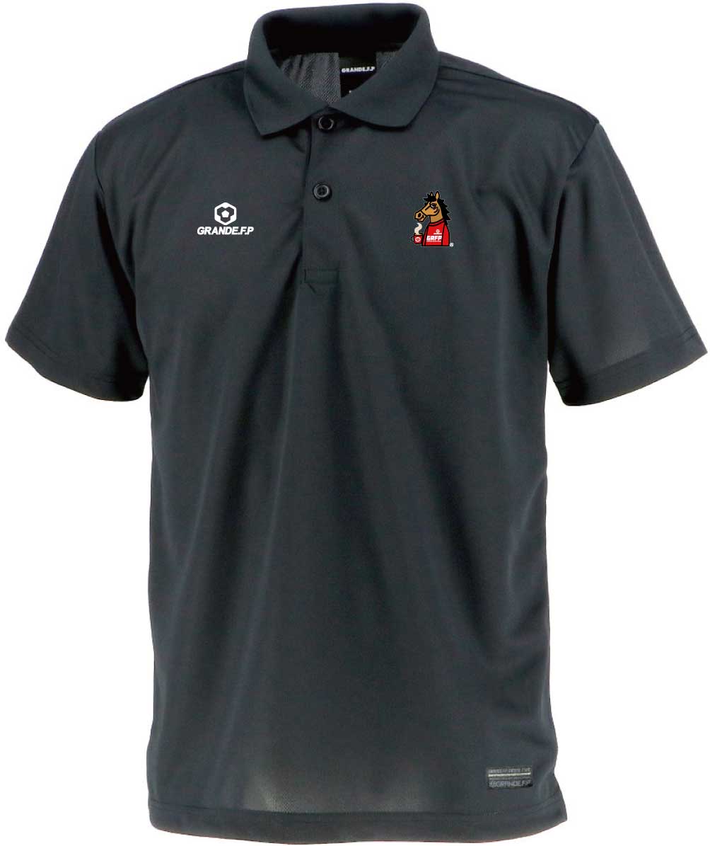 画像1: 【完全予約販売】【ジュニア〜BIGサイズ対応商品】ｘ豊田歩コラボ.「コーヒーブレイク暴れ馬くん」サポートドライメッシュ半袖ポロシャツ　ブラック