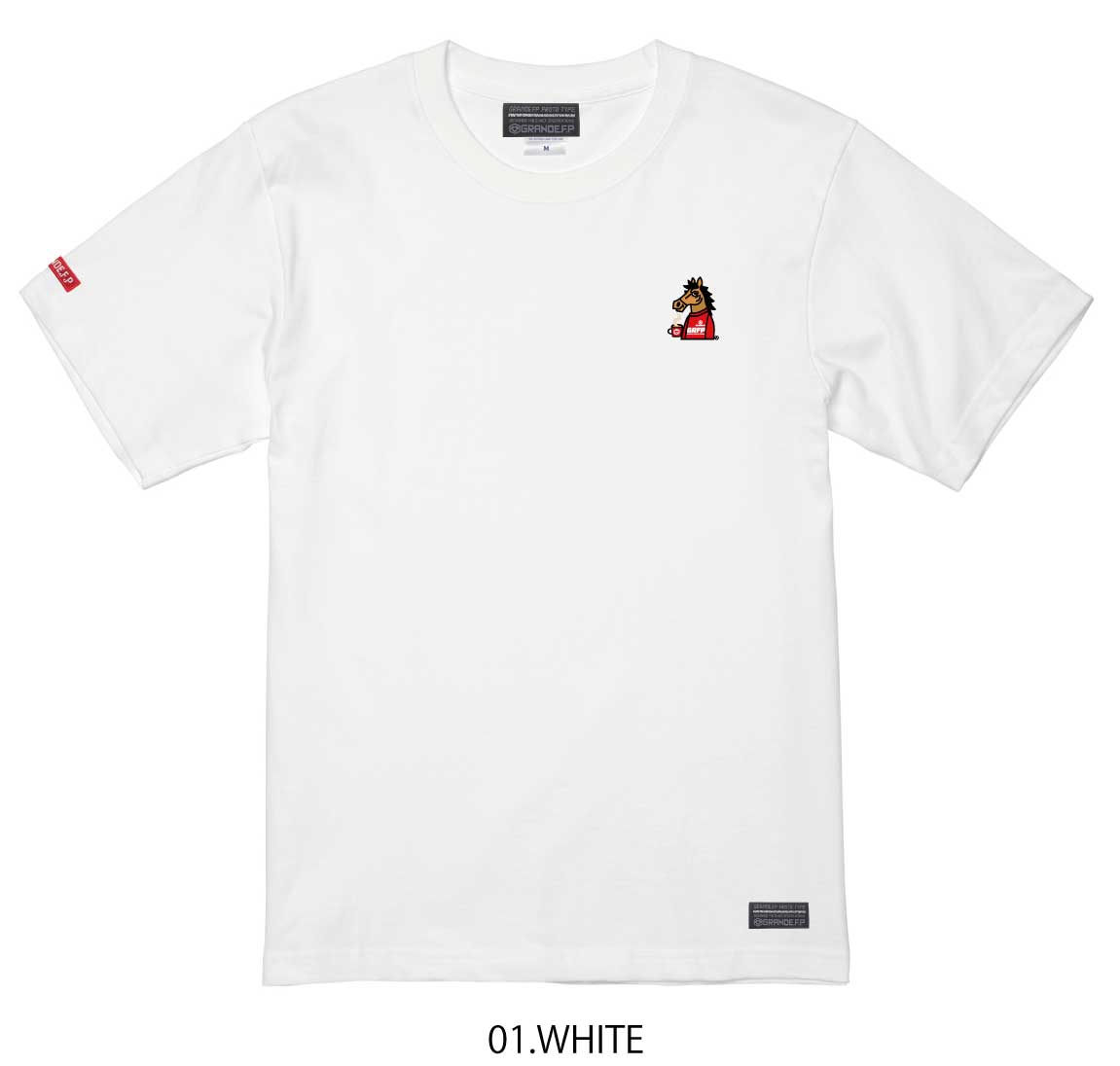 画像1: 【完全予約販売】 【ジュニア〜BIGサイズ対応商品】ｘ豊田歩コラボ.「コーヒーブレイク暴れ馬くん」サポートコットン半袖Tシャツ　ホワイト