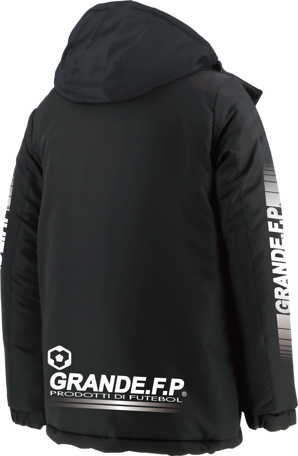画像2: 【BIGサイズ対応】GRANDE.F.P.ハイパーロゴフーデッドウォーマーハーフジャケット　ブラックｘホワイト