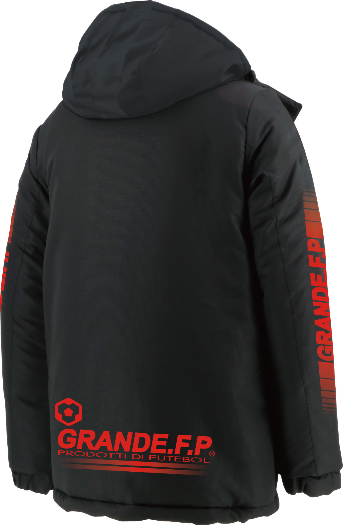 画像2: 【BIGサイズ対応】GRANDE.F.P.ハイパーロゴフーデッドウォーマーハーフジャケット　ブラックｘレッド