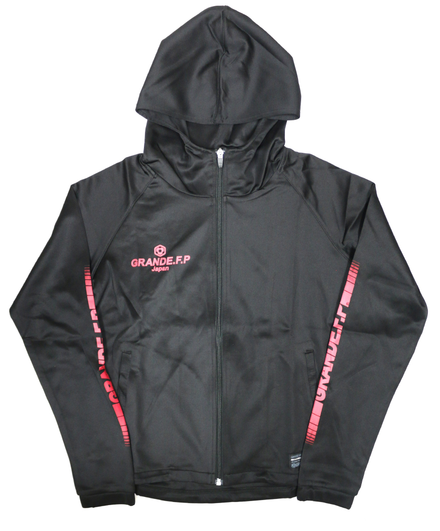 画像1: 【ジュニアサイズ対応】GRANDE.F.P.ハイパーロゴフーデッドジャージジャケット　ブラックｘレッド