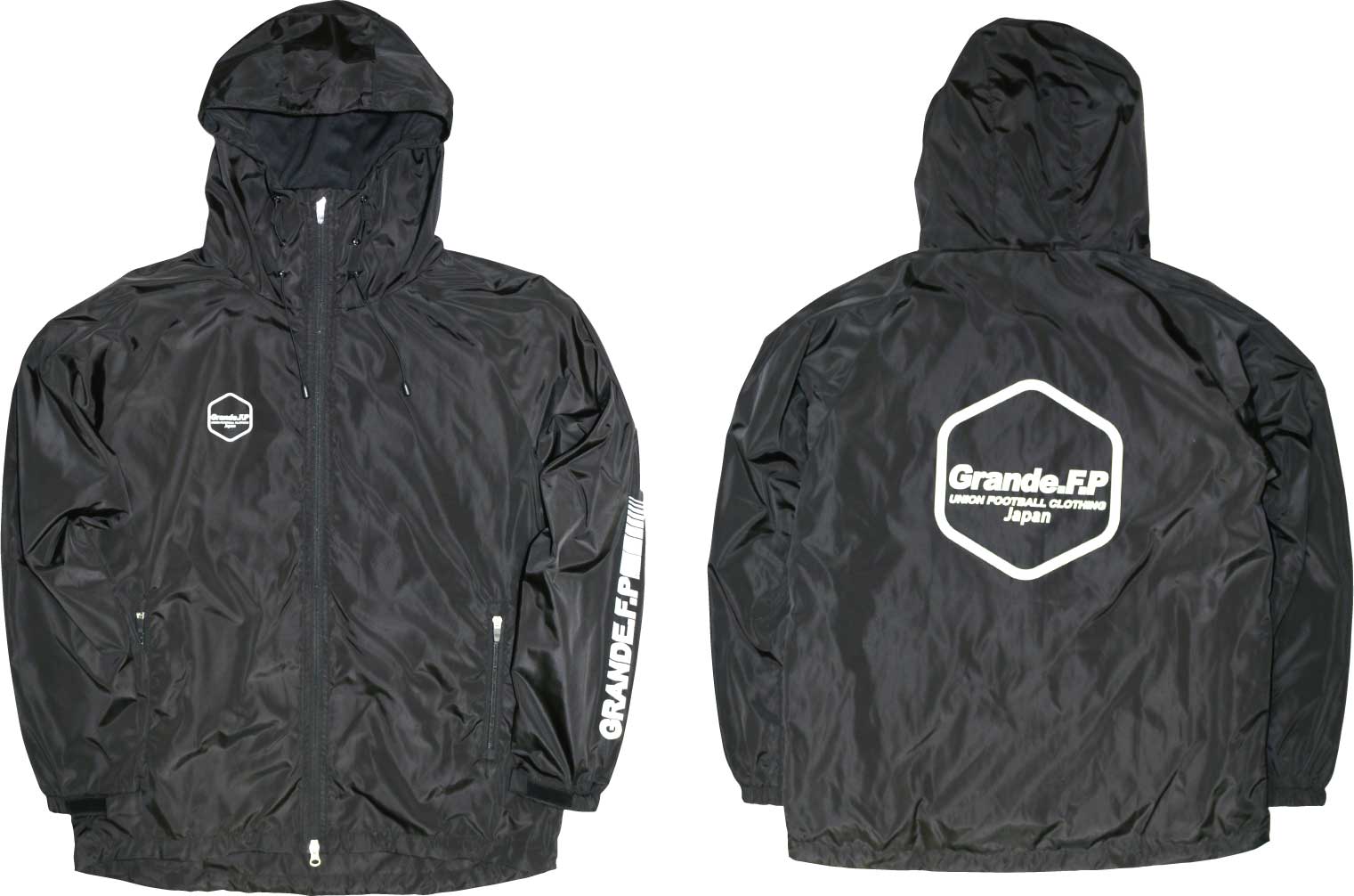 画像1: 【BIGサイズ対応】Grande.F.P.Japan.ヘキサゴン.アクティブライトウェザーフードジャケット（裏メッシュ付）　ブラックｘホワイト