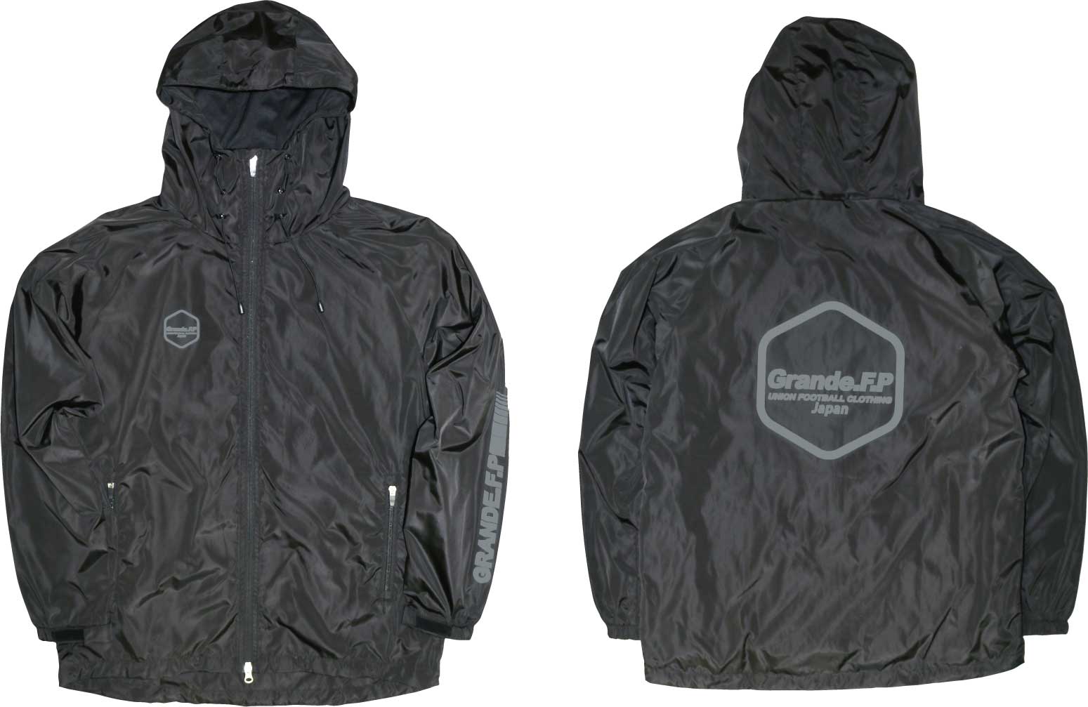 画像1: 【ジュニアサイズ対応商品】Grande.F.P.Japan.ヘキサゴン.アクティブライトウェザーフードジャケット（裏メッシュ付）　ブラックｘグレー