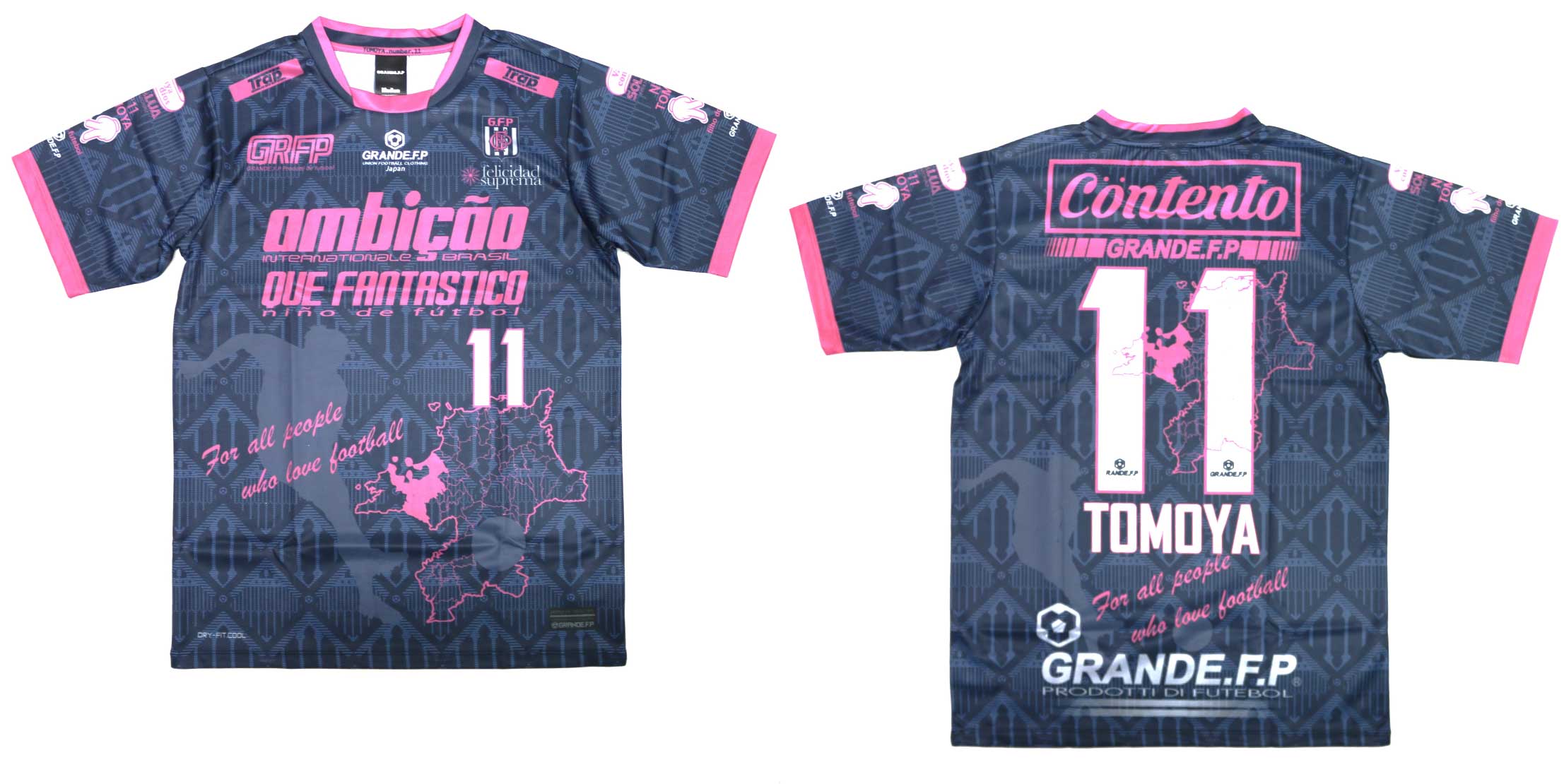 画像1: 【完全予約販売：2026年3月下旬発売〜お届け商品】 【ジュニア〜BIGサイズ対応商品】 2026バージョン.見木友哉ｘGRANDE.F.Pコラボ.TOMOYA・NO.11昇華転写サポートプラシャツ.半袖　ネイビーｘピンク