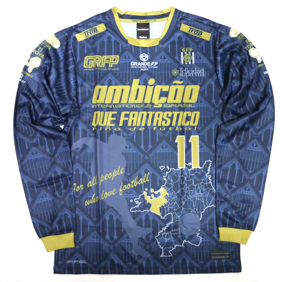 画像4: 【完全予約販売：2026年3月下旬発売〜お届け商品】 【ジュニア〜BIGサイズ対応商品】 2026バージョン.見木友哉ｘGRANDE.F.Pコラボ.TOMOYA・NO.11昇華転写サポートプラシャツ.長袖　ネイビーｘゴールド