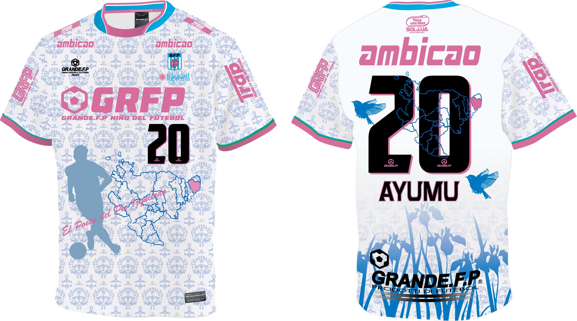 画像: 【完全予約販売：2026年4月上旬.発売〜お届け商品.お届け指定日.不可】【ジュニア〜BIGサイズ対応商品】豊田歩ｘGRANDE.F.Pコラボ.AYUMU・NO.20.昇華転写サポートTシャツ.半袖　アクアブルー