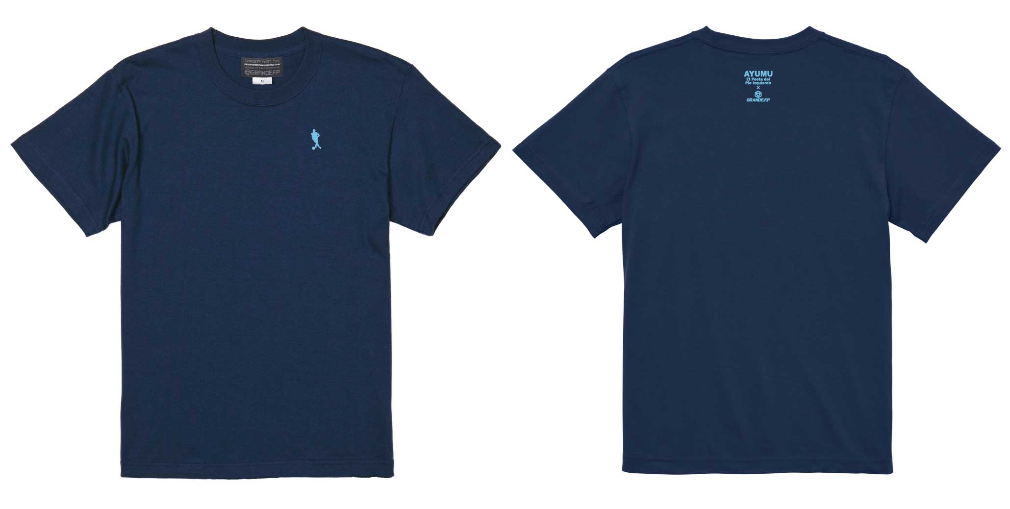 画像1: 【完全予約販売：2026年4月中旬〜下旬発売〜お届け商品】 【ジュニア〜BIGサイズ対応商品】 サガン鳥栖.豊田歩ｘGRANDE.F.Pコラボ.AYUMU.シルエット.刺繍.サポートコットン半袖Tシャツ 　ネイビーｘアクアブルー